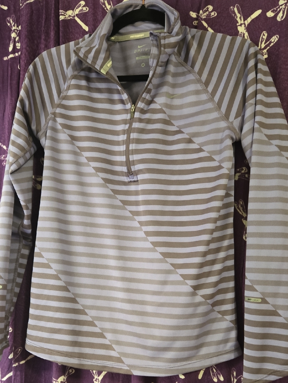 Nike Dri-FIT Striped Quarter-Zip Pullover in Lavender and Taupe